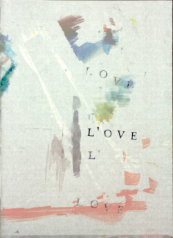 Bild in Pastell und Schrift Love auf Karton